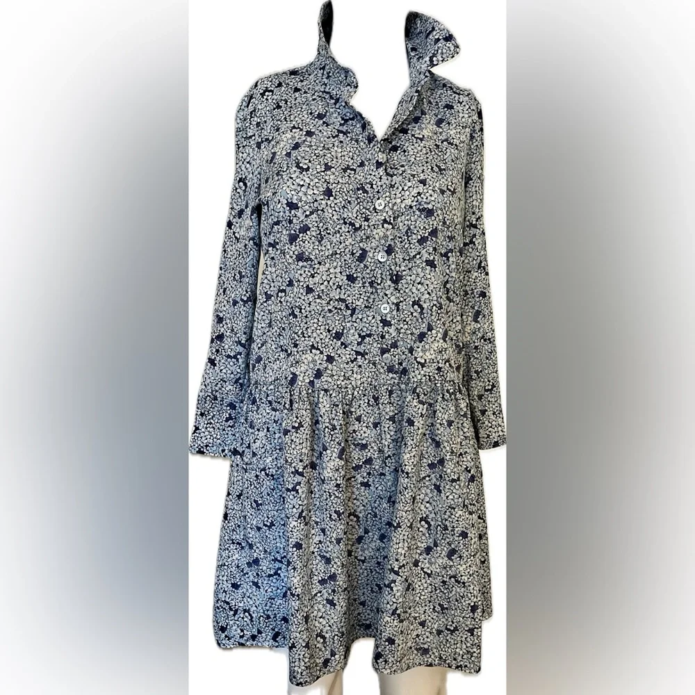 Tuckernuck Floral Blue and White Long Sleeve Short Dress XXS - Picture 2 of 8